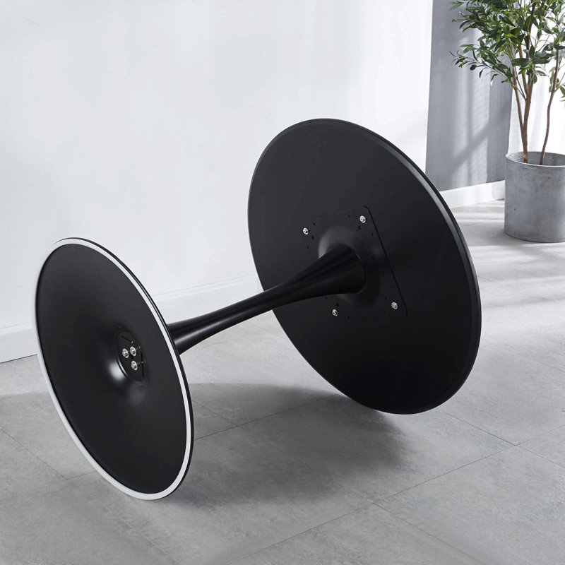 32"Modern Round Dining Table with Round MDF Table Top,Metal Base, Leisure Coffee Table, Black, 28.74" H x 31.5" W x 31.5" D