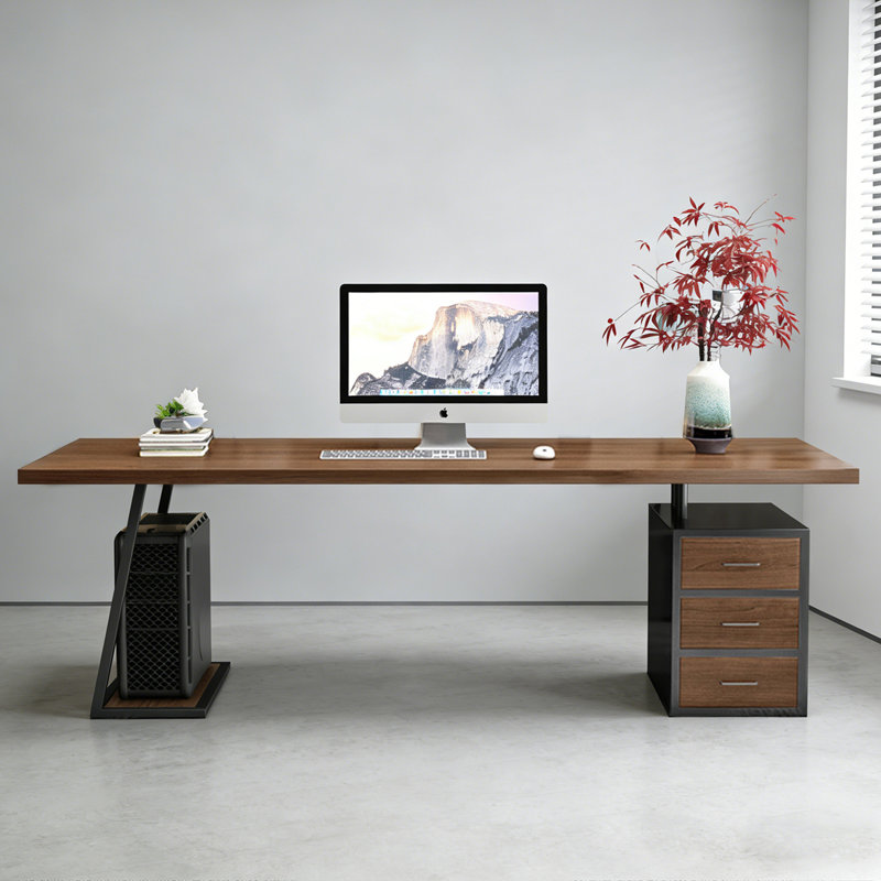 Bureau de direction rectangulaire en bois massif noyer avec tiroirs, H 29,53 po x l 86,61 po x P 35,43 po, Retour à droite