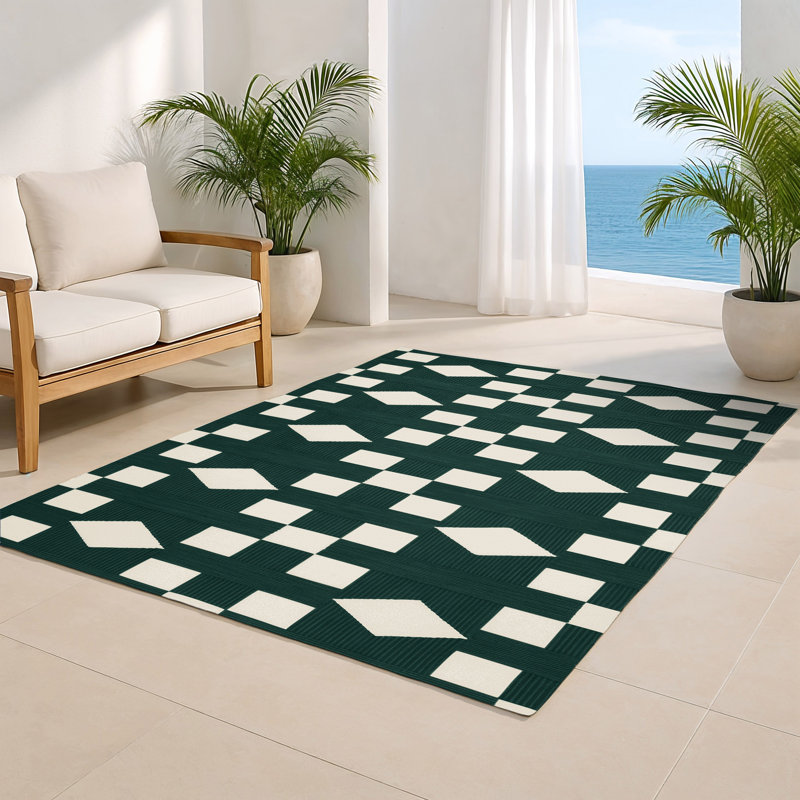 Tapis d'intérieur et d'extérieur à carreaux vert, Rectangulaire 2 pi x 3 pi