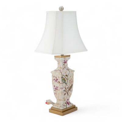 Lampe de table en porcelaine peinte à la main Spring Blossom avec base en bois doré