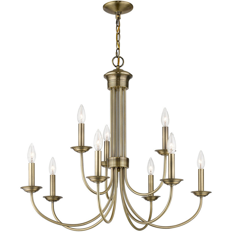 Lustre style chandelier 9 lumières Arunvir, Laiton antique
