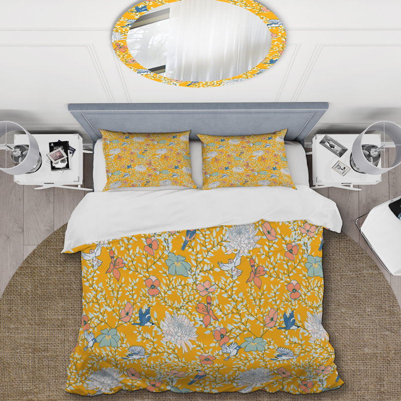Ensemble de housse de couette en microfibre jaune / bleu 3 pièces, Housse de couette pour très grand lit et 2 très