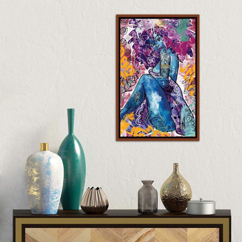 «Ife» par Justin Copeland, H 26 po x l 18 po x P 1,5 po, Toile avec cadre en bois classique