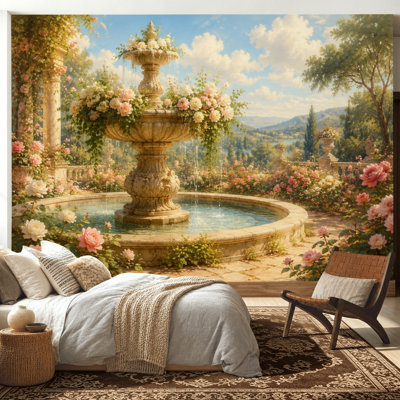 Murale auto-adhésive moderne pour la chambre à coucher Peel and Stick L 100 po x l 144 po avec une élégante fontaine en pierre