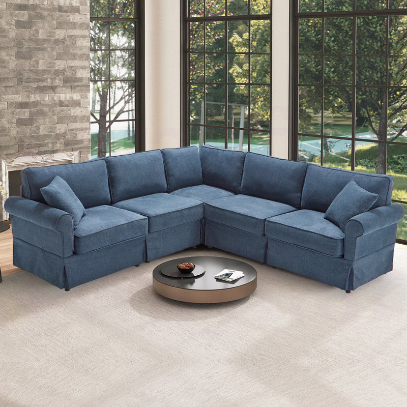 Masir 94.00” Oversized Corner Modular Sectional Fabric Sofa Set,Free Combination, Dark Blue Linen