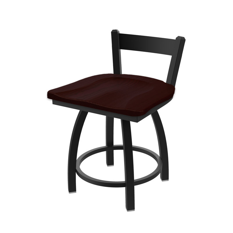Tabouret de coiffeuse en métal Catalina, Noir froissé, Bois - Chêne cerise foncé