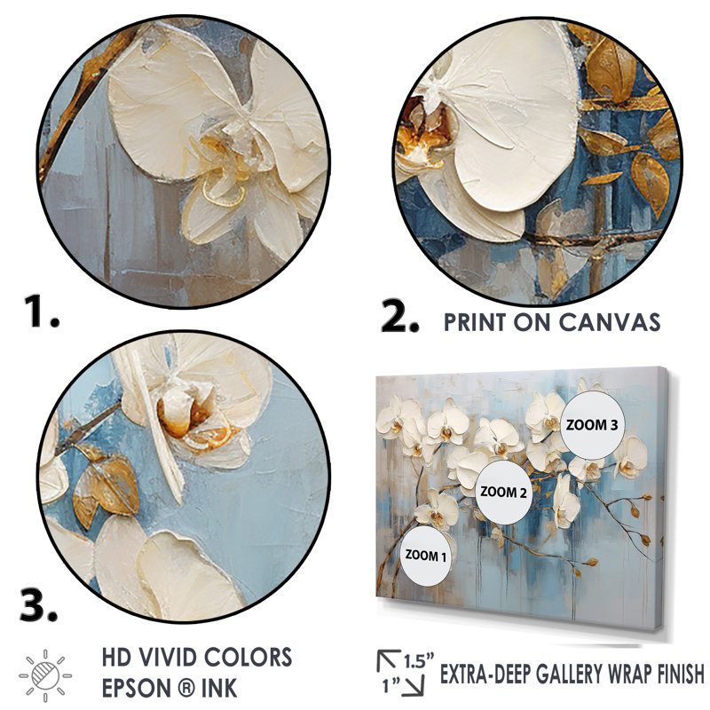Élégance florale beige et or sur toile, Cadre flottant noir, H 34 po x l 44 po x P 1,5 po