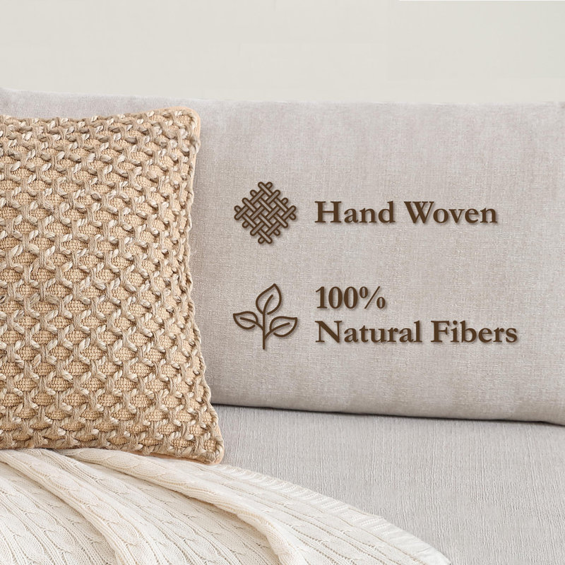 Boho Living Jada Decorative Pillow Collection Living Cotton Blend Square Throw Pillow Cover, Beige, 20"H x 20"W