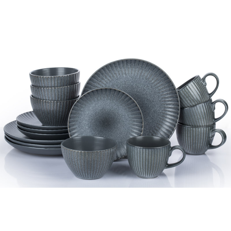 16pc Textured Reactive Glaze Grey
