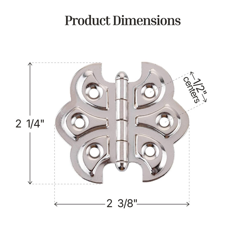 Charnières d'armoire papillon de 2 1/4 po de largeur x 2 po | Paquet de 2, Nickel