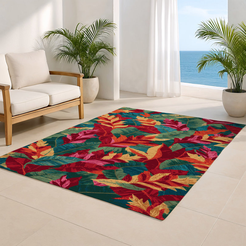Botanical Red Indoor and Outdoor Area Rug, Rectangle 2' x 3'