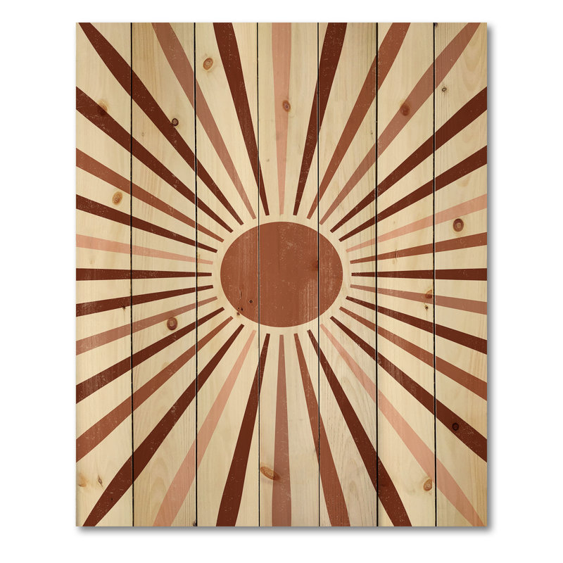 Geiant Radiant Sun - impression moderne sur bois de pin naturel, H 30 po x l 15 po x P 0,78 po