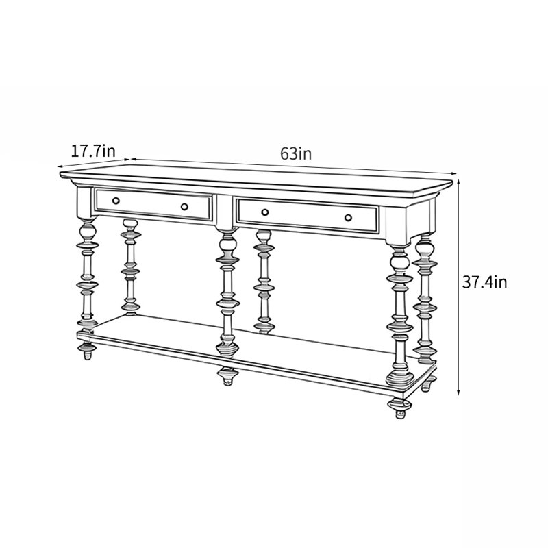Console de luxe rétro rétro de style américain, H 37,4 po x l 63 po x P 17,7 po