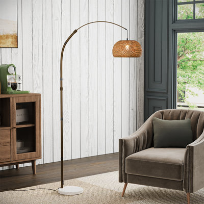 Vintage Style Floor Lamp with Bamboo Lampshade and Base