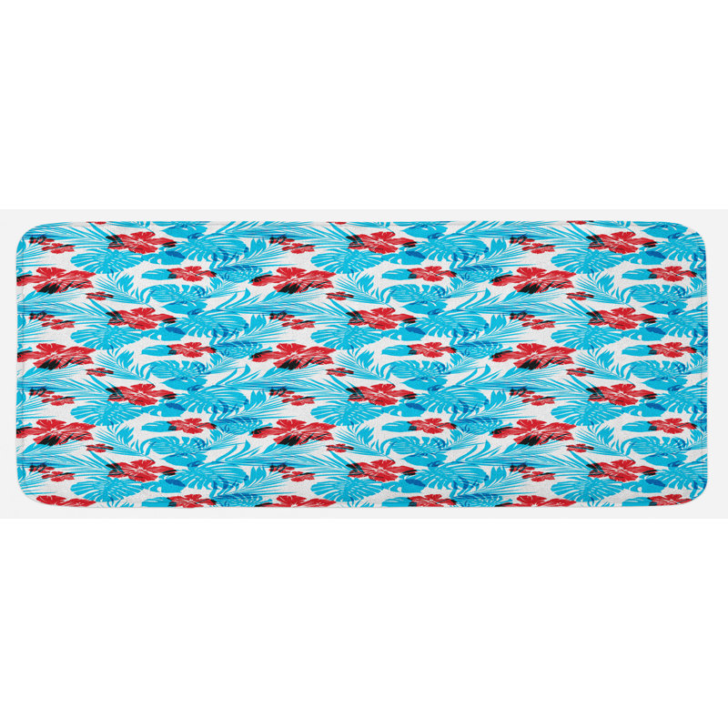 Tapis de cuisine feuilles de palmier avec pétales d'hibiscus
