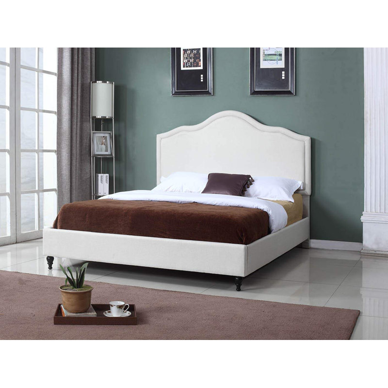 Geeske Upholstered Wingback Bed, Light Beige, King