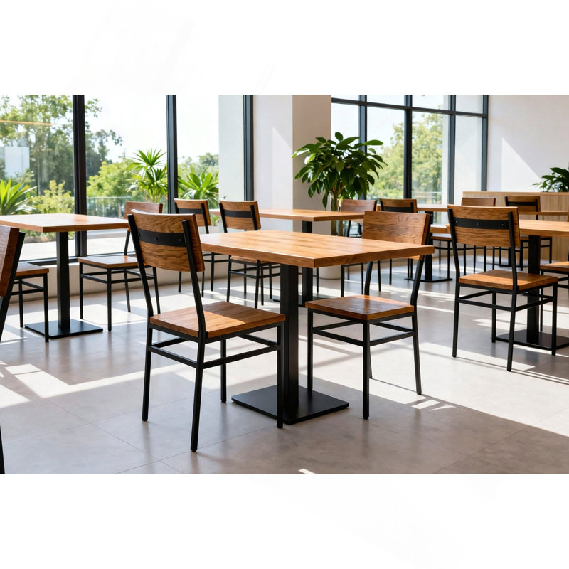 Ensemble de 2 chaises de salle à manger de style campagnard assemblées de qualité commerciale avec structure en métal et siège et dossier en chêne rouge américain, confortable pour la cuisine et la salle à manger