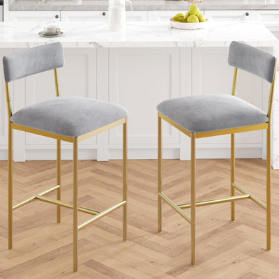 Bar Stools Set of 2, Kitchen Bar Stools with Footrest, PU Upholstered Counter Height Barstools, Bar Chairs with Back for Kitchen Island,Gold