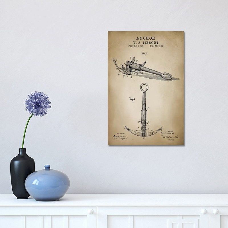 Nautical, Anchor 1 Piece Wrapped Canvas Wall Art, 30.48 cm H x 45.72 cm W