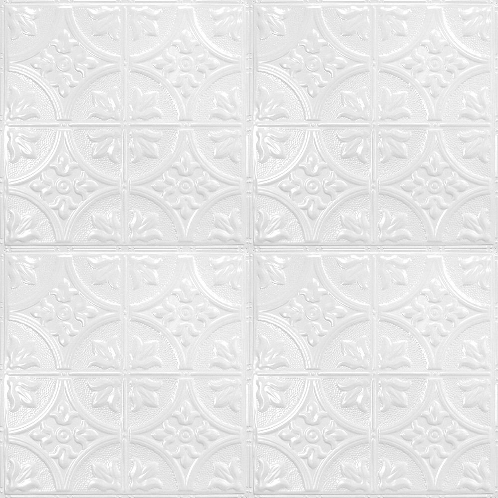 American Tin Ceilings Pattern 2' x 2' (24" x 24") Wall Panels & Ceiling Nail-Up Tiles - Floral Medallion & Arching Diamond (Covers 20 Sq ft) (Set of 5) American Tin Ceilings Color: Bright White Satin