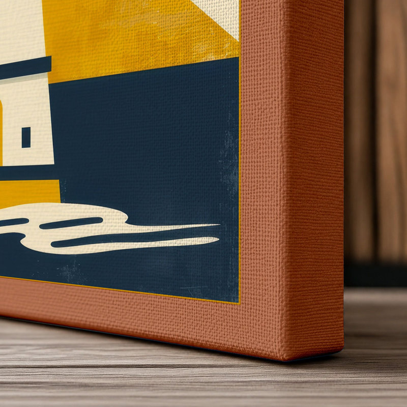 Lighthouse at Sunrise Coastal - Wrapped Canvas, 18x12 - 45.7 x 30.5 cm, Terracotta Border