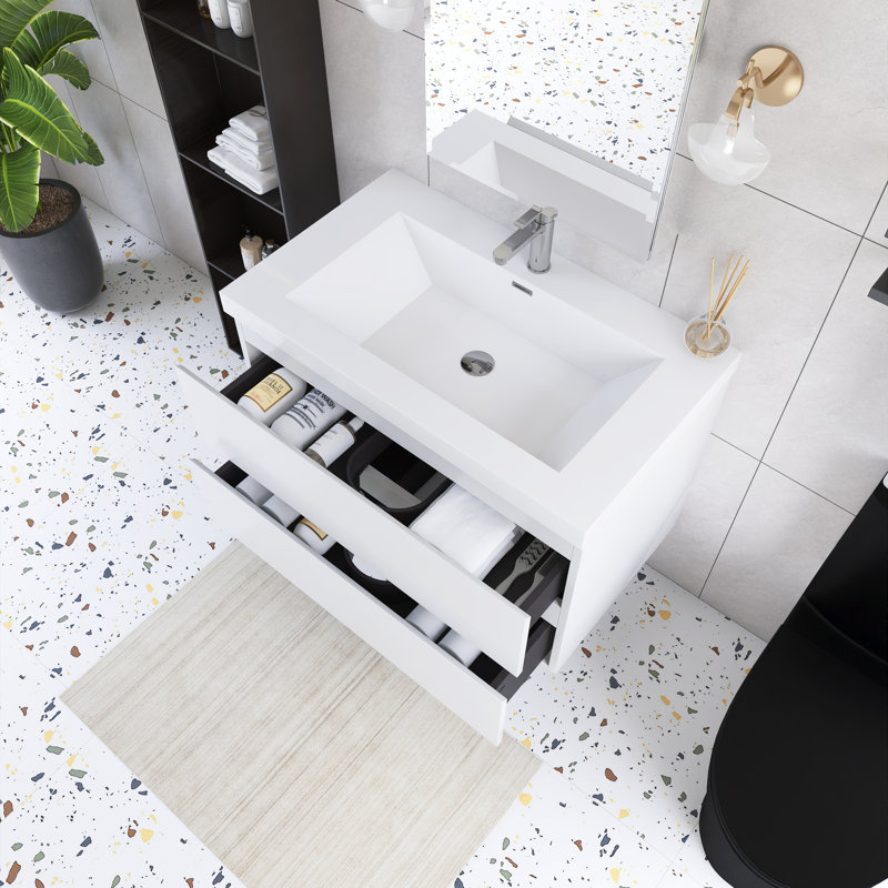 Meuble-lavabo simple 36 po avec plateau en résine intégré 36 po, Blanc