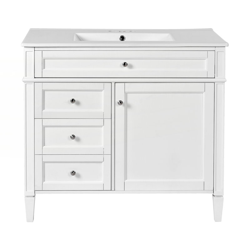 Meuble-lavabo 36 po avec lavabo supérieur, Blanc, Argent argent