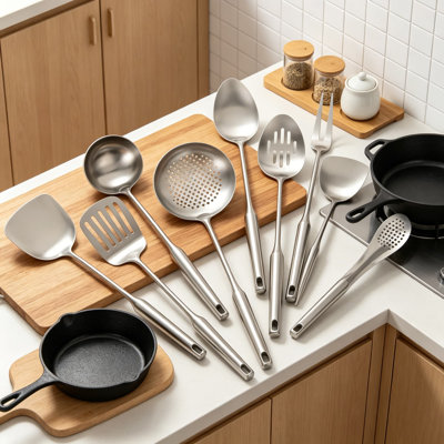 11-Piece Stainless Steel Kitchen Utensil Set - Cooking Tools with Spatula, Ladle, Spoons, Tongs