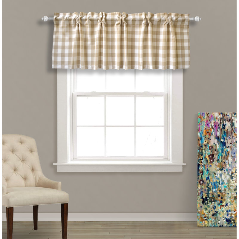 Rashara Plaid Tailored Window Valance, Stone/White, 56" W x 16" L