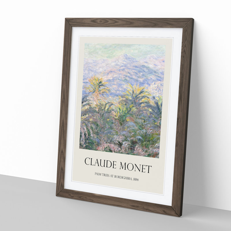 Palm Trees at Bordighera by Claude Monet - Picture Frame Painting, 65cm H x 48cm W x 2cm D, Walnut