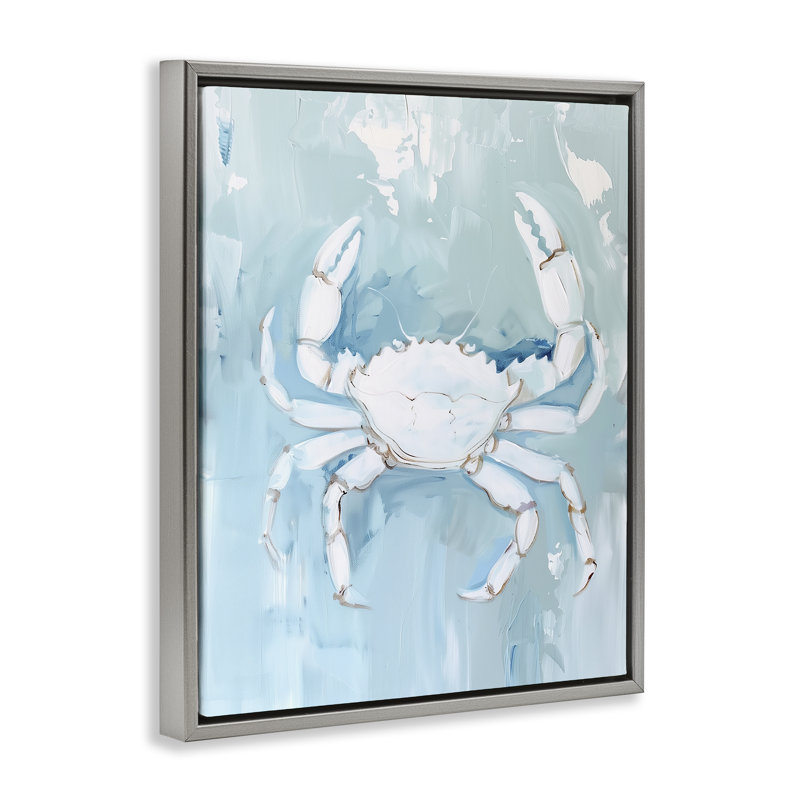  «White Coastal Crab» par Arlington Prints, H 31 po x l 25 po, Cadre flottant gris lustré