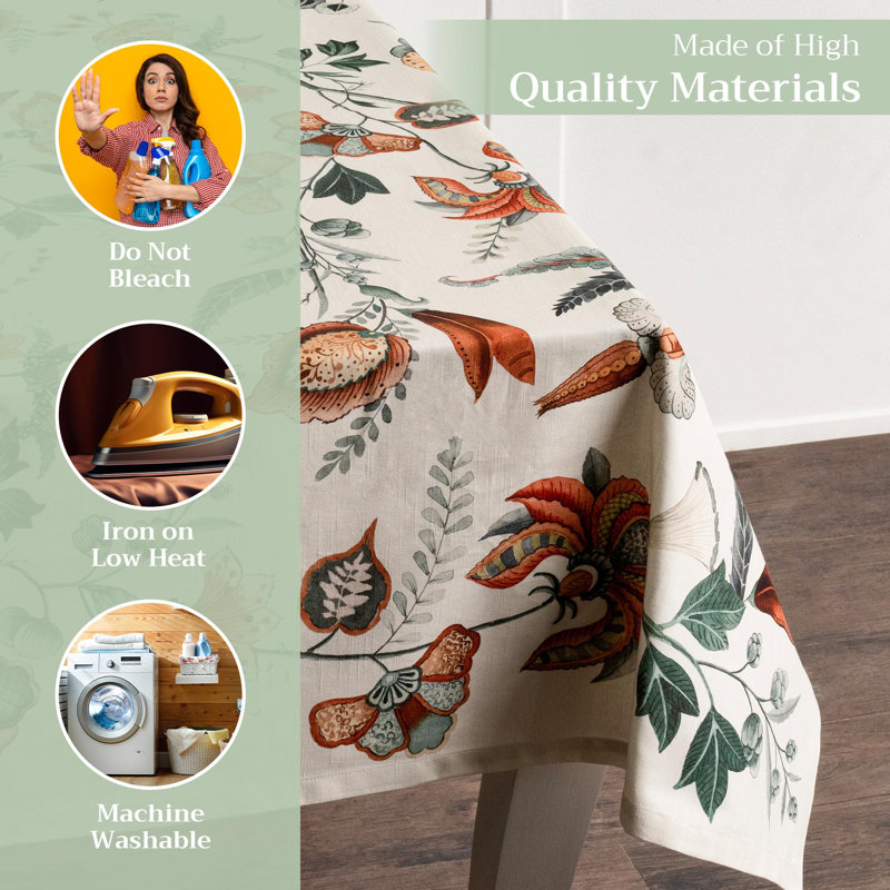Maison d' Hermine Table Cloth Rectangle Table 100% Cotton 60 x 108 Inches Fall Tablecloth Reusable Everyday Use for Thanksgiving Christmas Decorations Dining Farmhouse Party (Dalida)