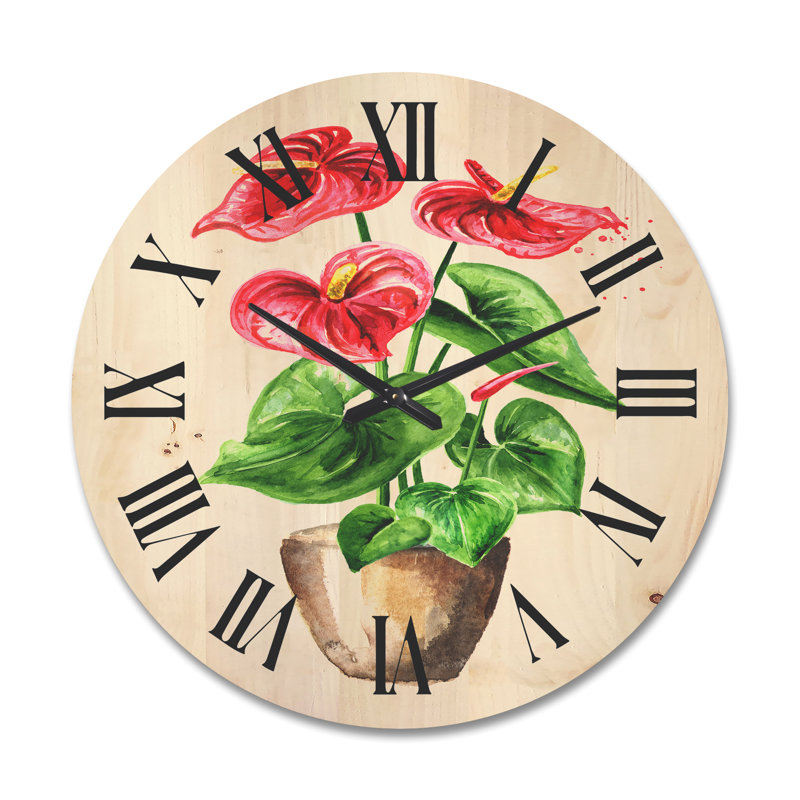 Horloge murale en bois Anthurium, Très grand