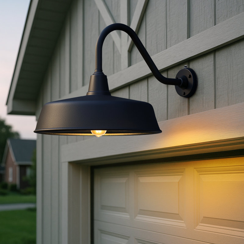 Bechard Black Finish Dusk To Dawn Outdoor Wall Barn Light, 15" H x 21" W x 21" D, 1 Light