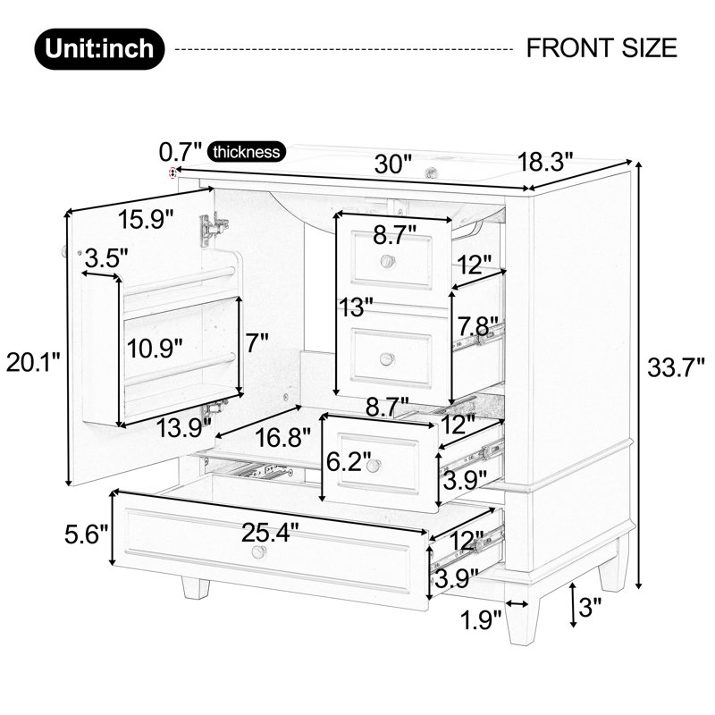 Bathroom Vanity with Sink, Two Doors with Shelf 33.7"H x 30"W x 18.3"D, Gold, Green