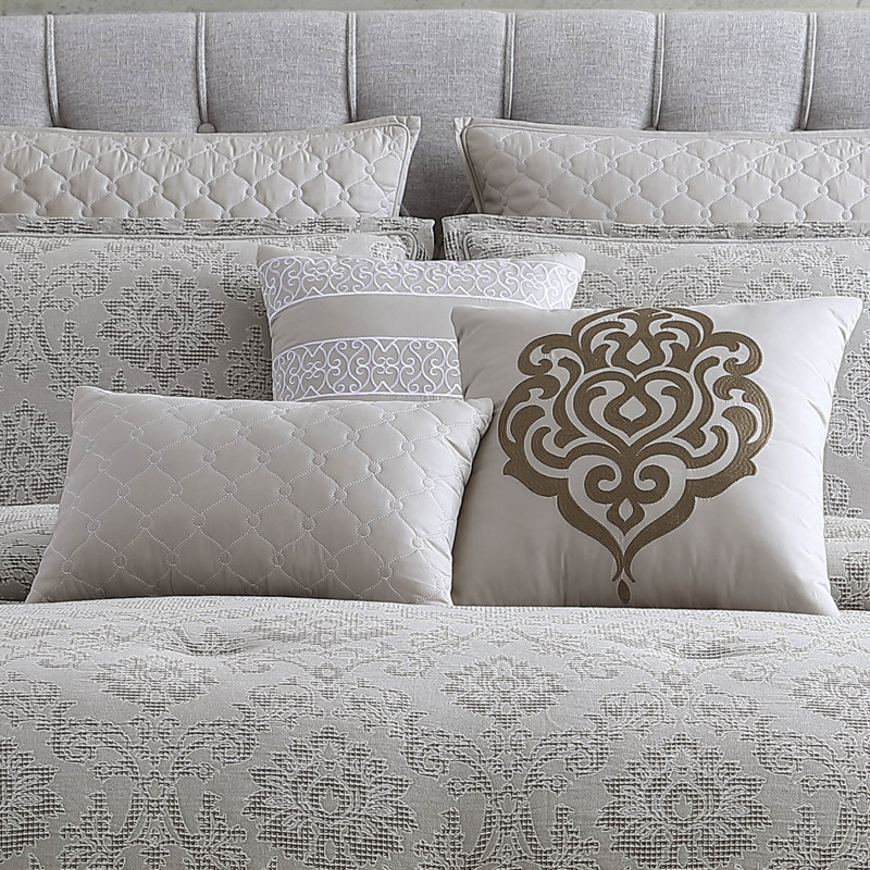 Ivory Cotton Queen Comforter Set with Decorative Pillows