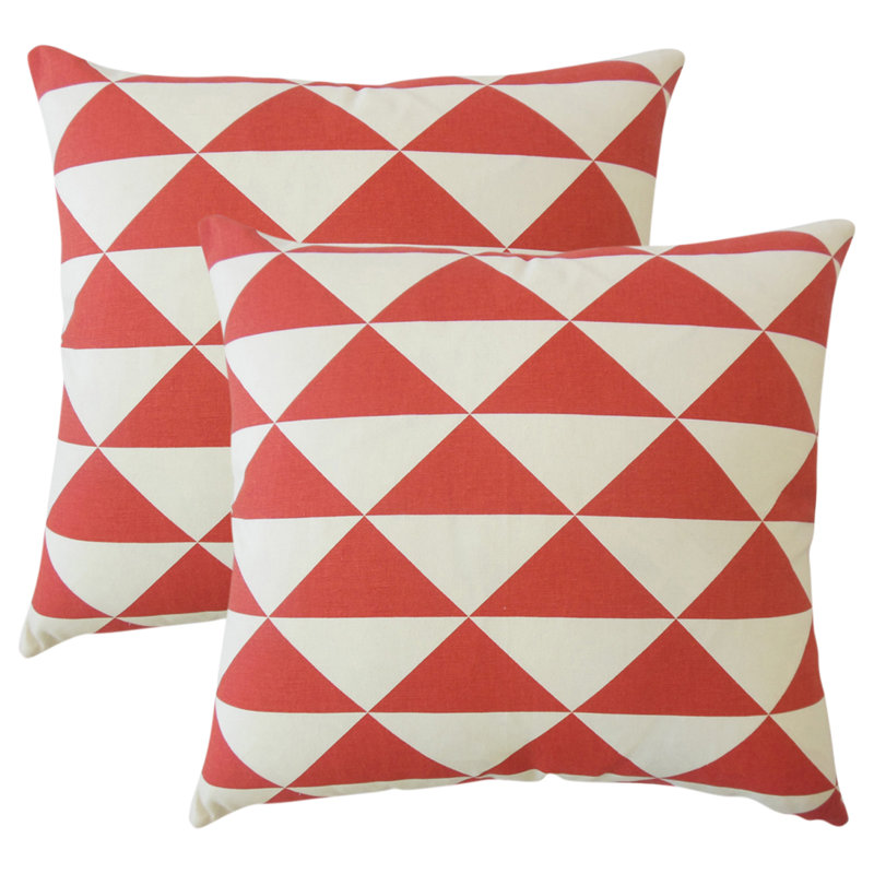 Geometric Feather Reversible Throw Pillow, Red