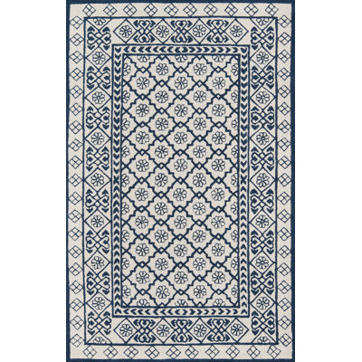 Tapis bleu / blanc en laine touffeté à la main Agathe