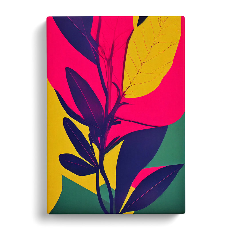 Neon Abstract Leaves - Wrapped Canvas Print, 50cm H x 35cm W x 3cm D