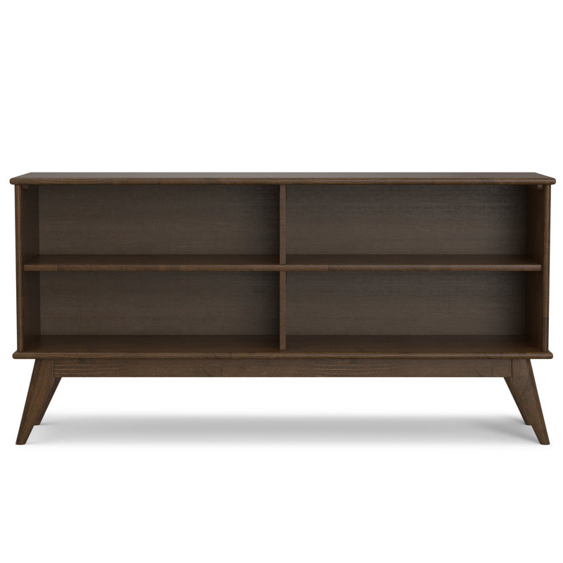 Draper 64"W Solid Hardwood 4 Shelf Mid-Century Modern Low Bookcase with Tapered Legs
