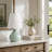 14" Cordless Sage Green Ceramic Bedside Lamp with Scalloped Linen Shade and LED Bulb-1806745881