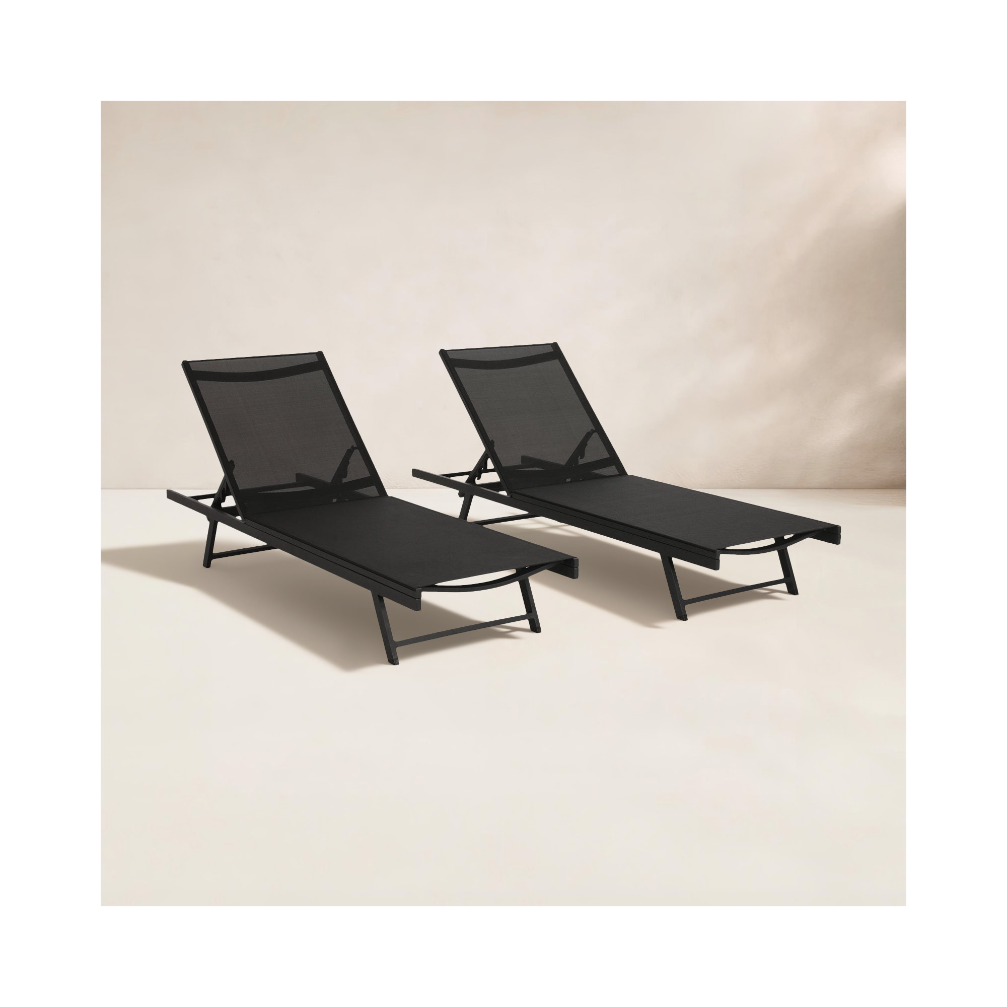 25'' Outdoor Metal Chaise Lounge Set, Black
