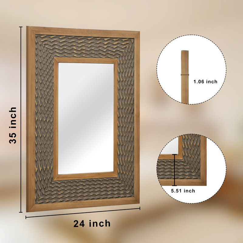 Rectangular Mirror with Textured Wooden Frame, Gray Wood