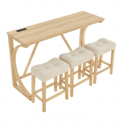 Table de bar 59 pouces, table de salle à manger, table de canapé avec prise de courant, 3 tabourets rembourrés, table de bar 4 pièces et ensemble de chaises pour le salon, la salle à manger, la cuisine