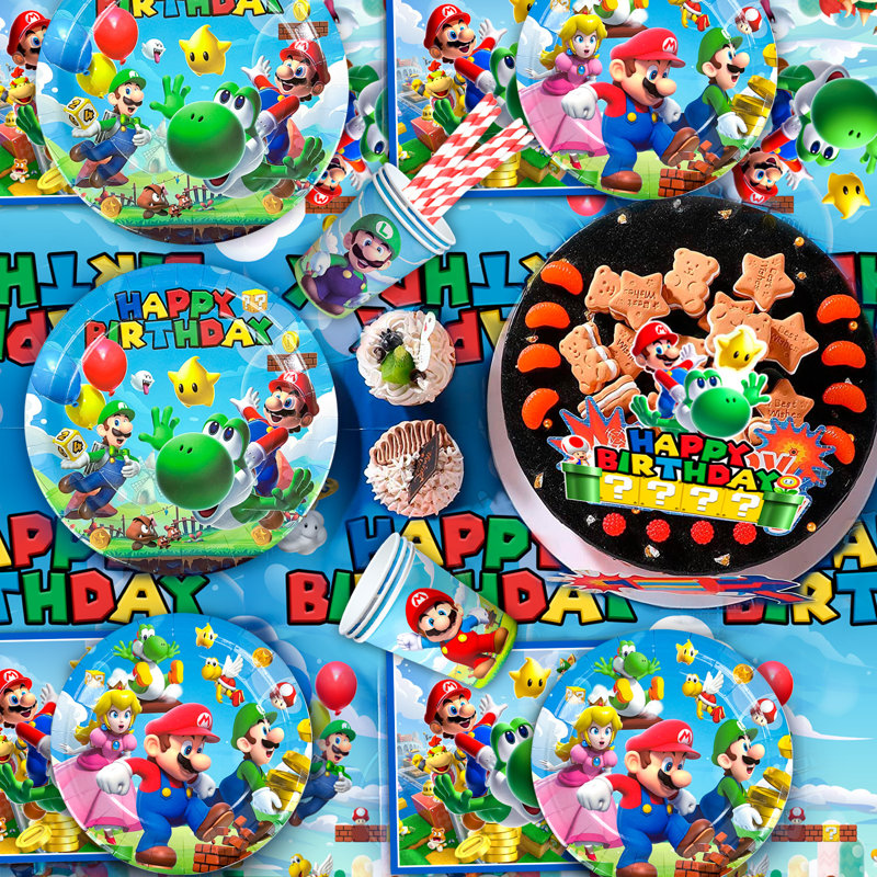 Ensemble de décorations de fête d'anniversaire Super Mario, 177 pièces d'articles de fête Super Mario et ensemble de vaisselle pour enfants Super Mario Party