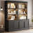 83.4" Tall Modern Bookshelf Suite with Multi-Tier LED Lighting, Sliding Doors & Drawers, Wooden Storage Cabinet for Living Room, Home Office and Bedroom-1065353949-1065353944