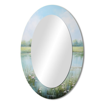 Meadow Tranquil Waters I - Landscapes Oval Decorative Mirror On Metal