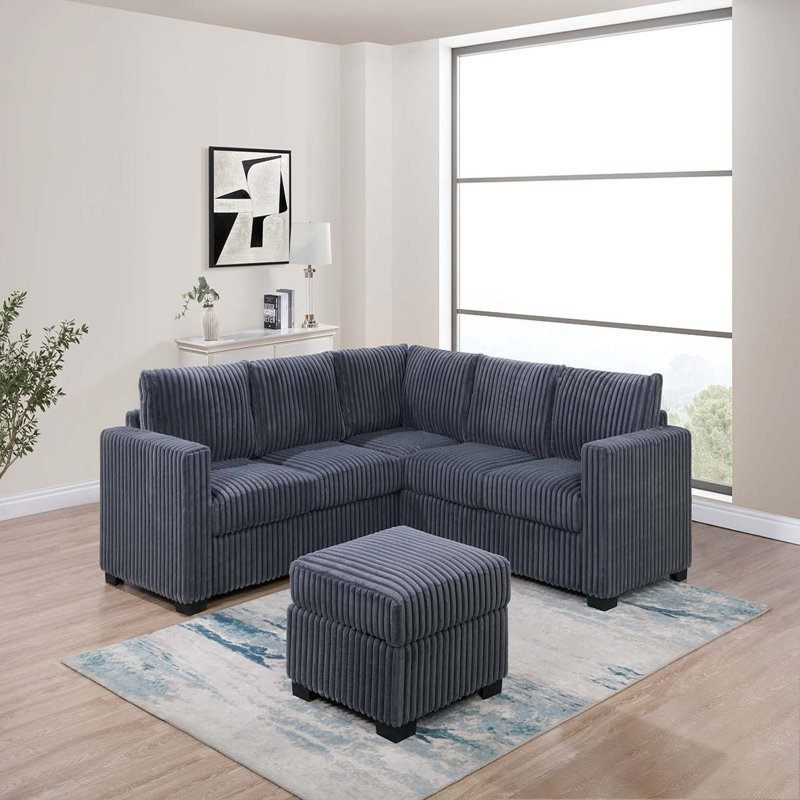 Contemporary 5Pcs Modular Sectional Set One Arm Chairs Armless Chair Ottoman L-Shaped Sectional Mineral Morgan Fabric