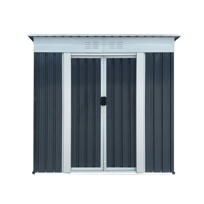 Outdoor Storage Shed 6Ftx4ft Pent Roof Grey - Constructed From Robust Galvanized Steel & Aluminum Alloy, , Suited For Storing Garden Appliances, Furniture, Tools, Bicycles With Constituted Of Great