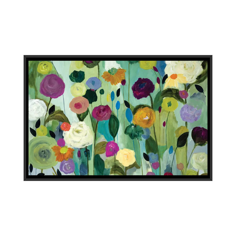 « âme florales », impression sur toile, H 18 po x l 26 po x P 1,5 po, Toile avec cadre noir, Pas de tapis